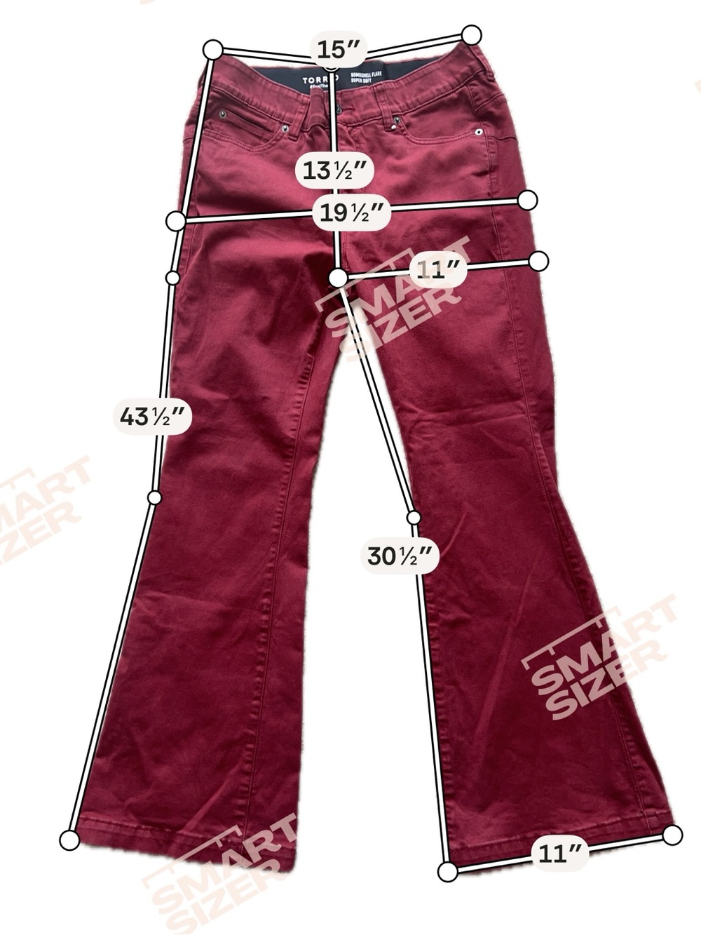torrid Burgundy 12R Bombshell Flare Jeans Super Soft - Picture 3 of 5